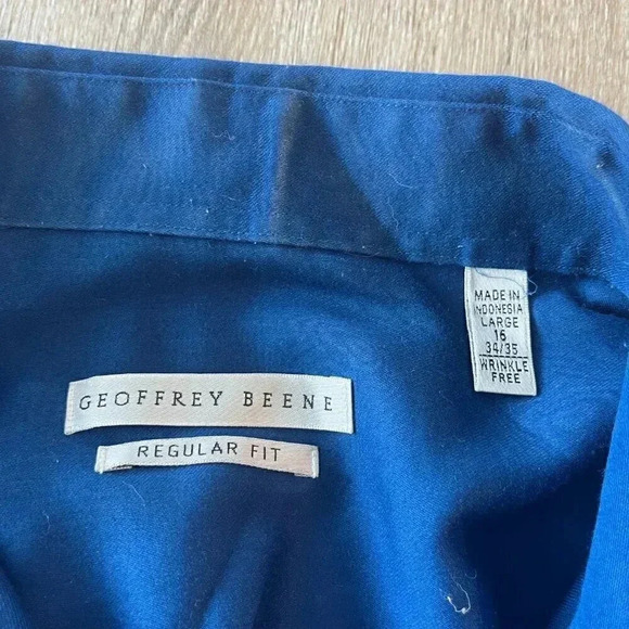 Mens Geoffrey Beene Blue Regular Fit Button Up Large 16 34/35 - Picture 6 of 6